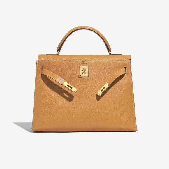Authentic HERMES KELLY 35 gold brown color Ardenne leather satchel - Picture 1 of 16